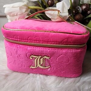 Juicy Couture cosmetic bag Hot Pink with hearts and rhinestones Soft velour